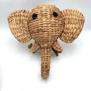 Elephant Head Woven Hyacinth Wall Decor Safari big animal decor natural
